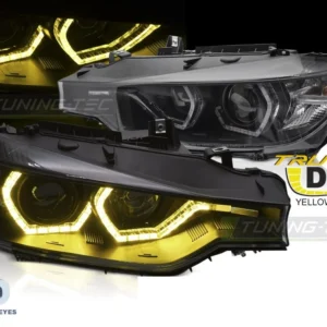 Frontlykter BMW 3-serie F30/F31 2011-2015 Angel Eyes Gul LED DRL Svart - LPBMR2