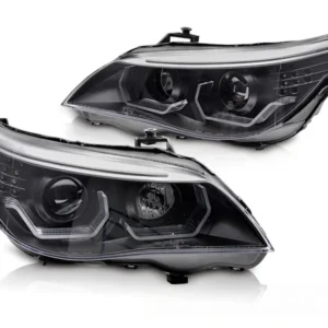 Frontlykter BMW 5-Serie (E60/E61) 03-07 - Angel Eyes LED 3D Svart