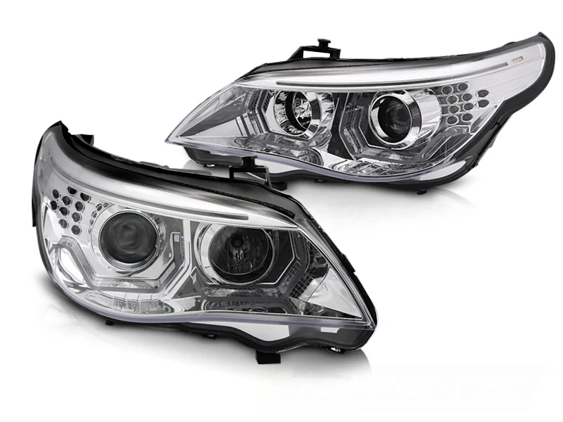 Frontlykter BMW 5-Serie E60/E61 03-10 - Angel Eyes LED 3D Krom