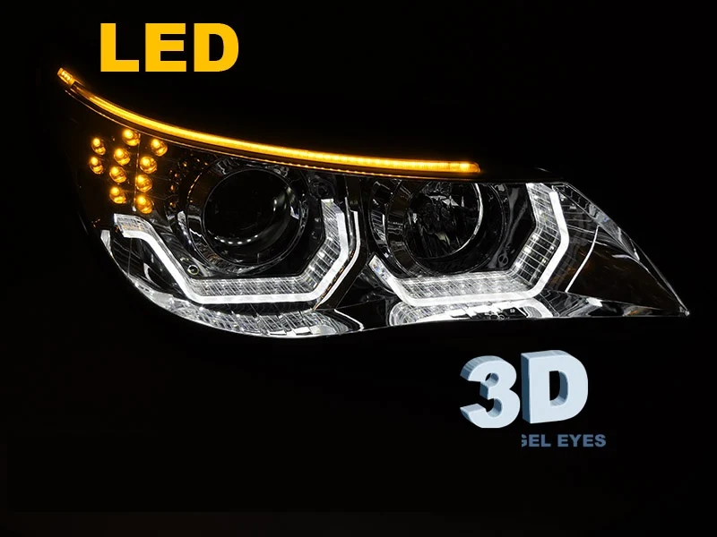 Frontlykter BMW 5-Serie E60/E61 03-10 - Angel Eyes LED 3D Krom