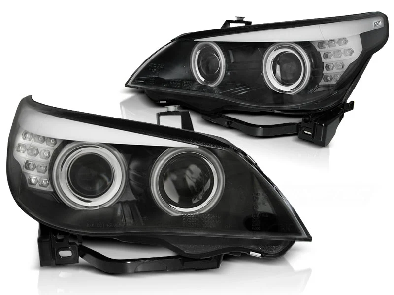 Frontlykter BMW 5-Serie E60/E61 (2005–2007) Xenon D1S CCFL Angel Eyes Svart - LPBMP1