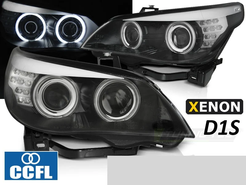 Frontlykter BMW 5-Serie E60/E61 (2005–2007) Xenon D1S CCFL Angel Eyes Svart - LPBMP1