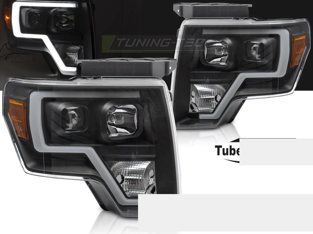 Frontlykter Ford F150 MK12 (2008–2014) Tube Light Svart - LPFOB2