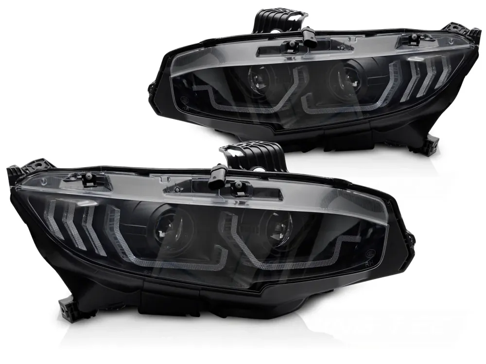 Frontlykter Honda Civic X (2016–2021) DRL Sekvensiell Svart - LPHO34