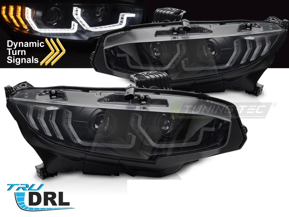 Frontlykter Honda Civic X (2016–2021) DRL Sekvensiell Svart - LPHO34