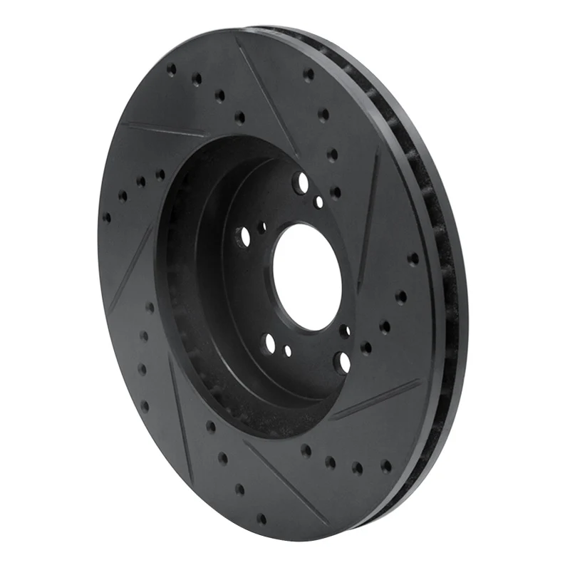 R1 04-14 Acura TSX Front Left Drilled & Slotted Black Brake Rotor