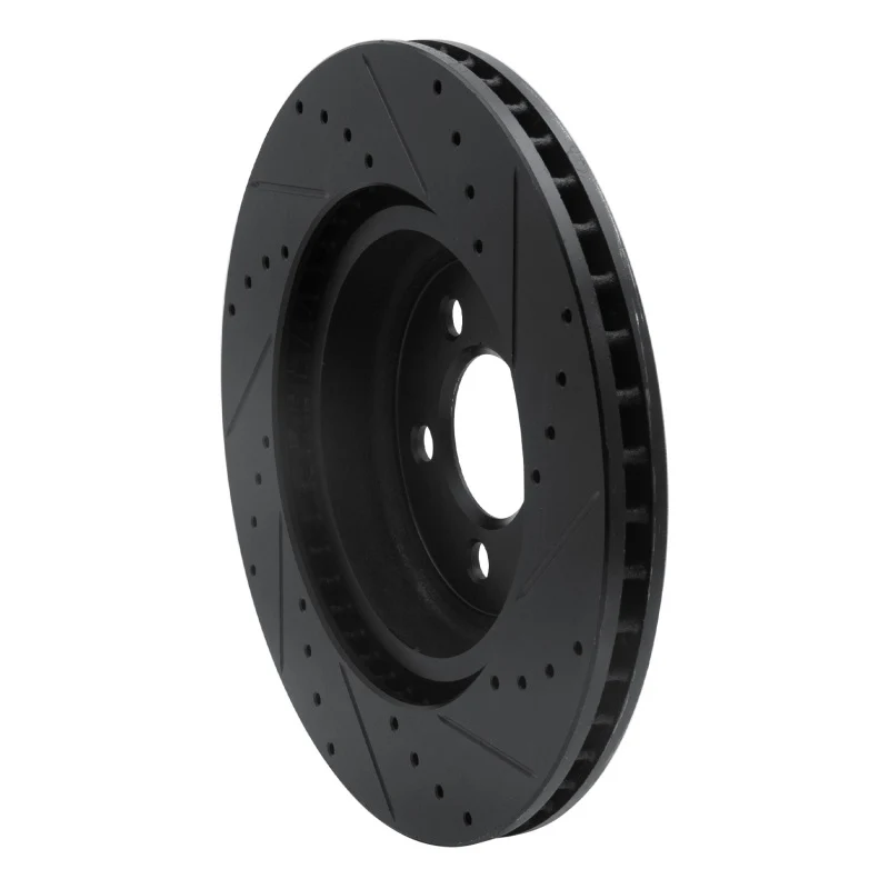 R1 09-23 Dodge Challenger Front Left Drilled & Slotted Black Brake Rotor