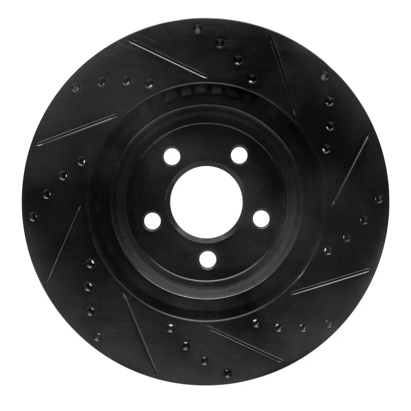 R1 09-23 Dodge Challenger Front Left Drilled & Slotted Black Brake Rotor