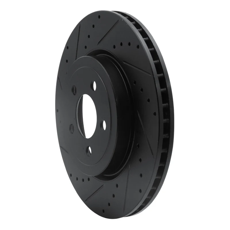 R1 09-23 Dodge Challenger Front Left Drilled & Slotted Black Brake Rotor