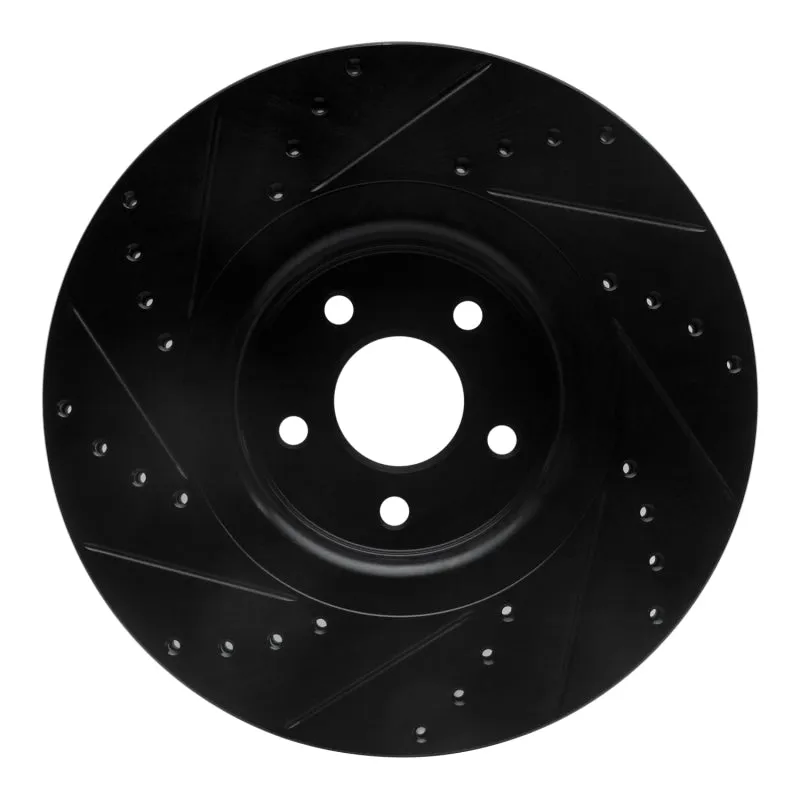 R1 14-18 Ford Focus ST Front Right Drilled & Slotted Black Brake Rotor