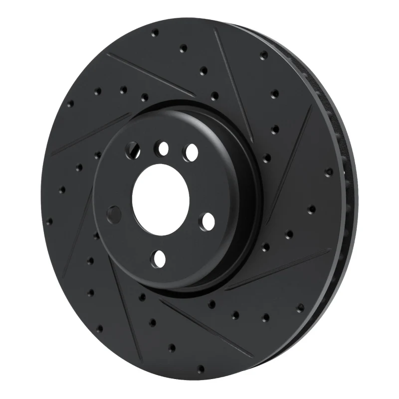 R1 16-25 BMW 330e Left Front Drilled & Slotted Black Brake Rotor