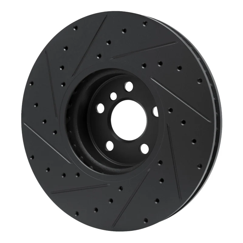 R1 16-25 BMW 330e Left Front Drilled & Slotted Black Brake Rotor
