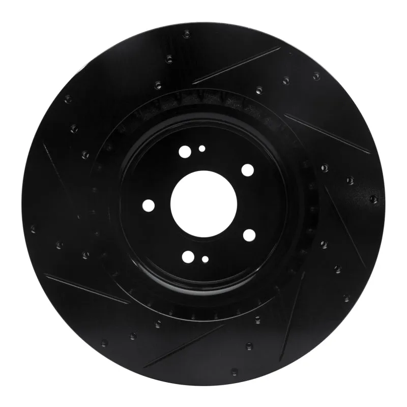R1 18-22 Genesis G70 Front Right Drilled & Slotted Black Brake Rotor