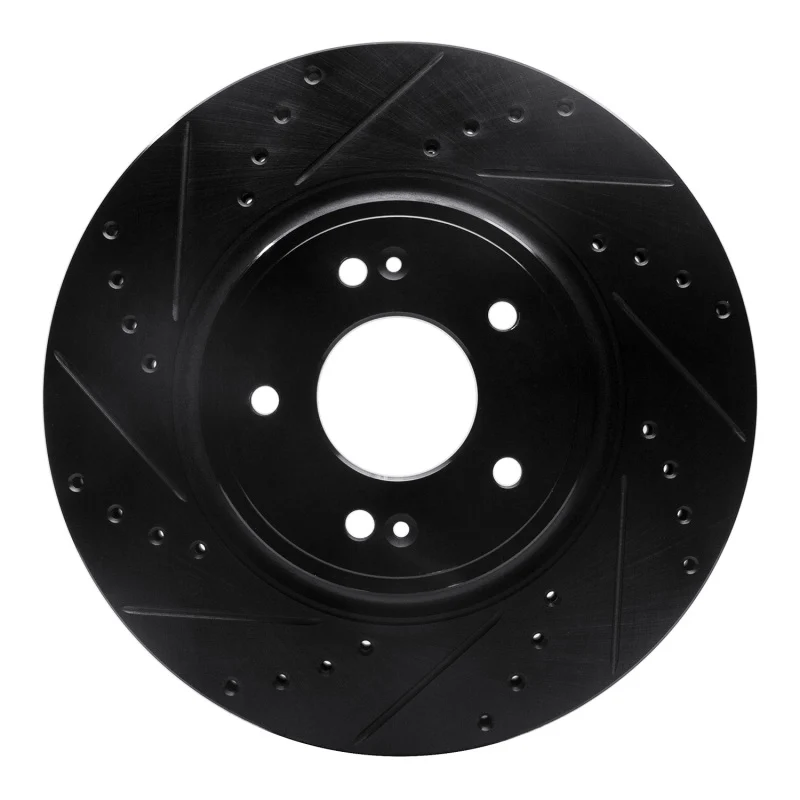 R1 18-23 Genesis G70 Front Left Drilled & Slotted Black Brake Rotor
