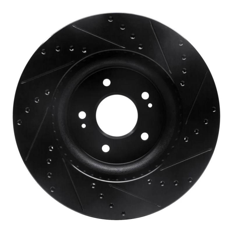 R1 18-23 Genesis G70 Front Left Drilled & Slotted Black Brake Rotor