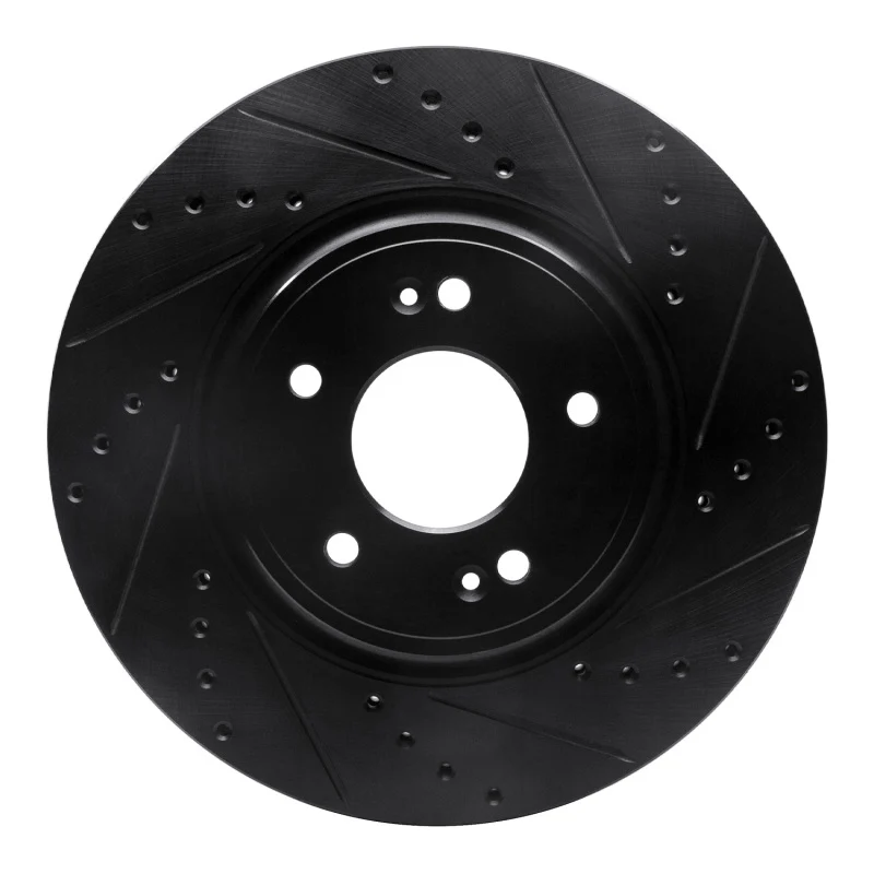 R1 18-23 Genesis G70 Front Right Drilled & Slotted Black Brake Rotor