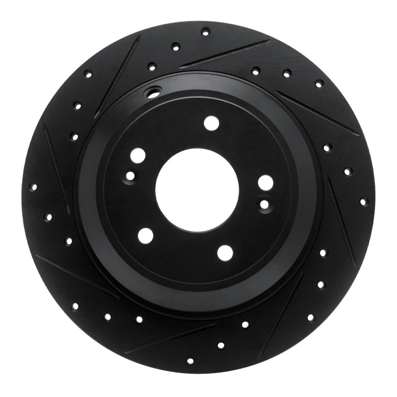R1 18-23 Genesis G70 Rear Left Drilled & Slotted Black Brake Rotor