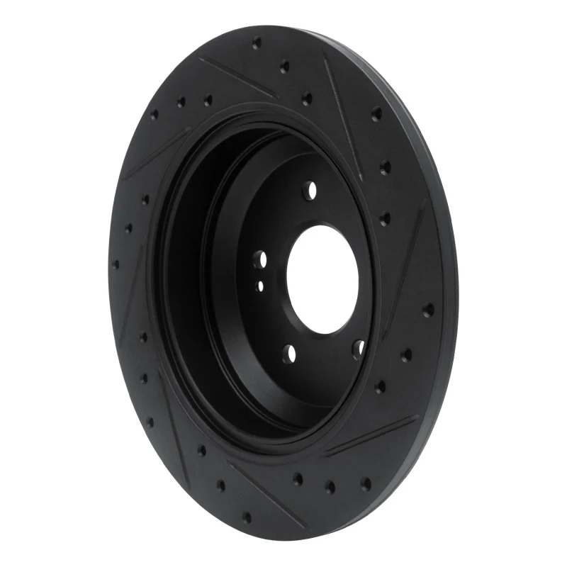 R1 18-23 Genesis G70 Rear Left Drilled & Slotted Black Brake Rotor