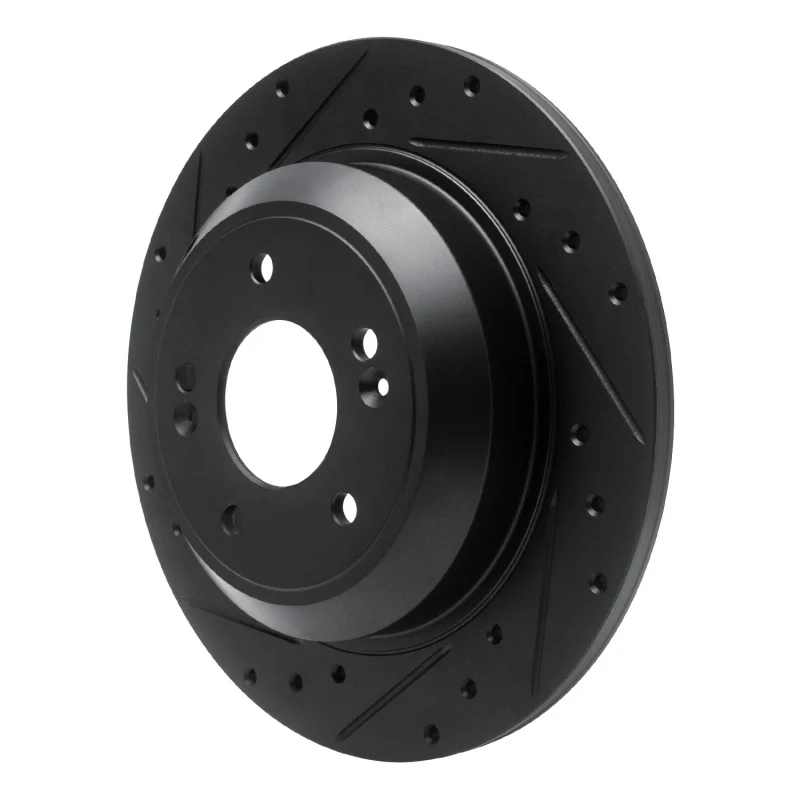 R1 18-23 Genesis G70 Rear Left Drilled & Slotted Black Brake Rotor