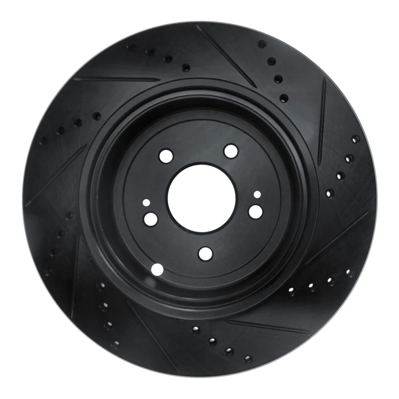 R1 18-25 Genesis G70 Rear Left Drilled & Slotted Black Brake Rotor