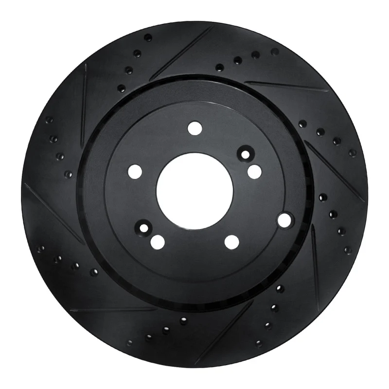 R1 18-25 Genesis G70 Rear Left Drilled & Slotted Black Brake Rotor
