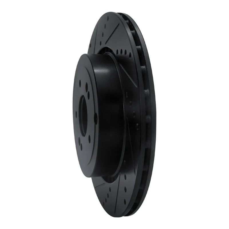 R1 18-25 Genesis G70 Rear Left Drilled & Slotted Black Brake Rotor