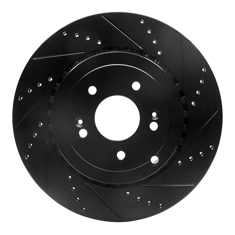 R1 18-25 Genesis G70 Rear Right Drilled & Slotted Black Brake Rotor