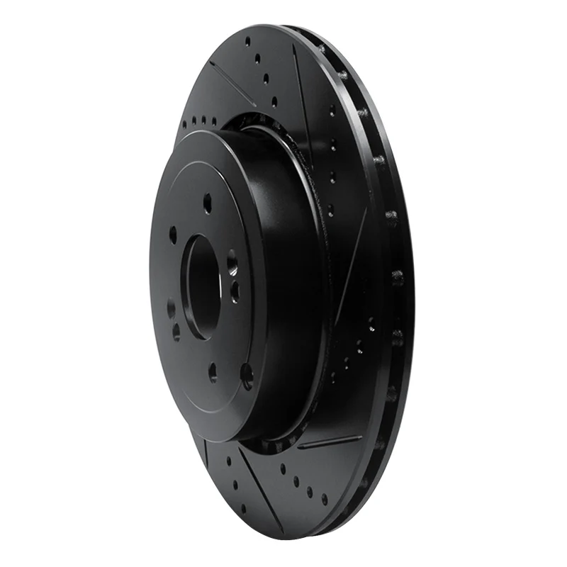 R1 18-25 Genesis G70 Rear Right Drilled & Slotted Black Brake Rotor