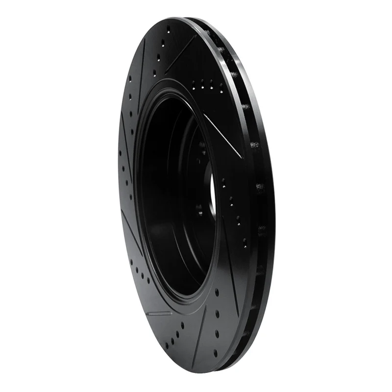 R1 18-25 Genesis G70 Rear Right Drilled & Slotted Black Brake Rotor