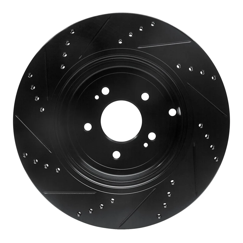 R1 18-25 Genesis G70 Rear Right Drilled & Slotted Black Brake Rotor