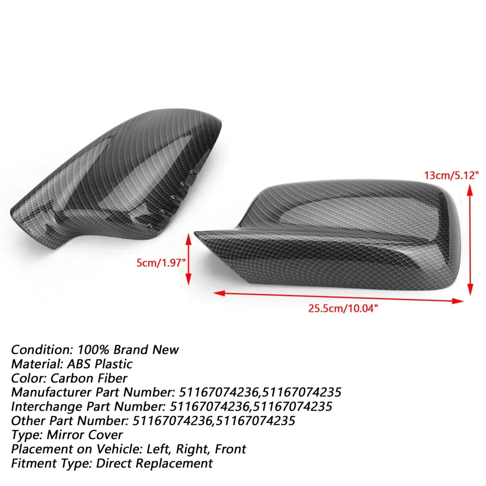 1Pair Mirror Cover Cap Fit BMW E46 E65 E66 745i 750i 51167074236+51167074235 Generisk
