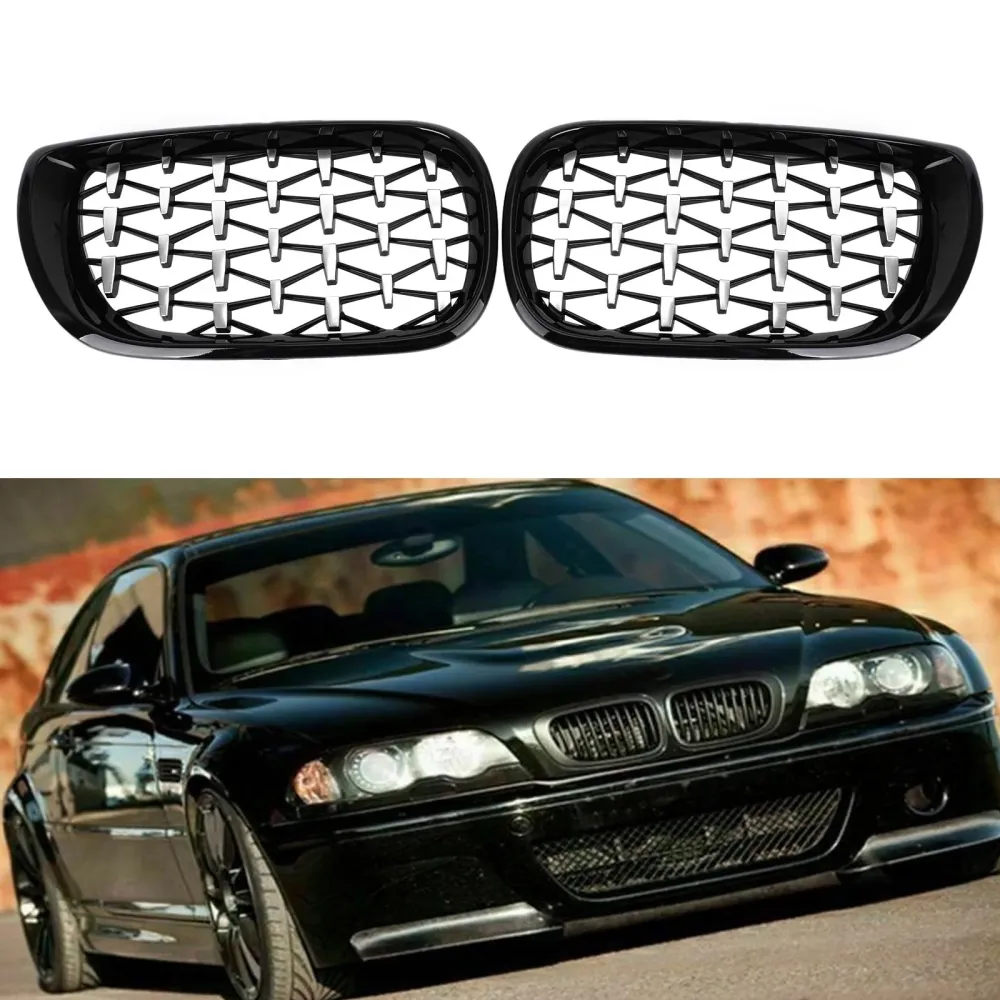 2002-2005 BMW E46 Sedan/Touring Facelift 4dørs Diamantstil Frontgrill Sort&Krom/krom/svart Generisk