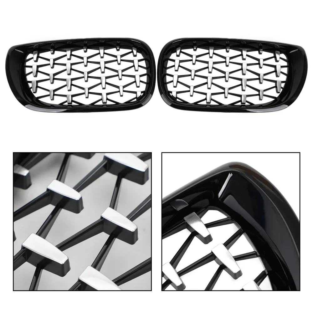 2002-2005 BMW E46 Sedan/Touring Facelift 4dørs Diamantstil Frontgrill Sort&Krom/krom/svart Generisk