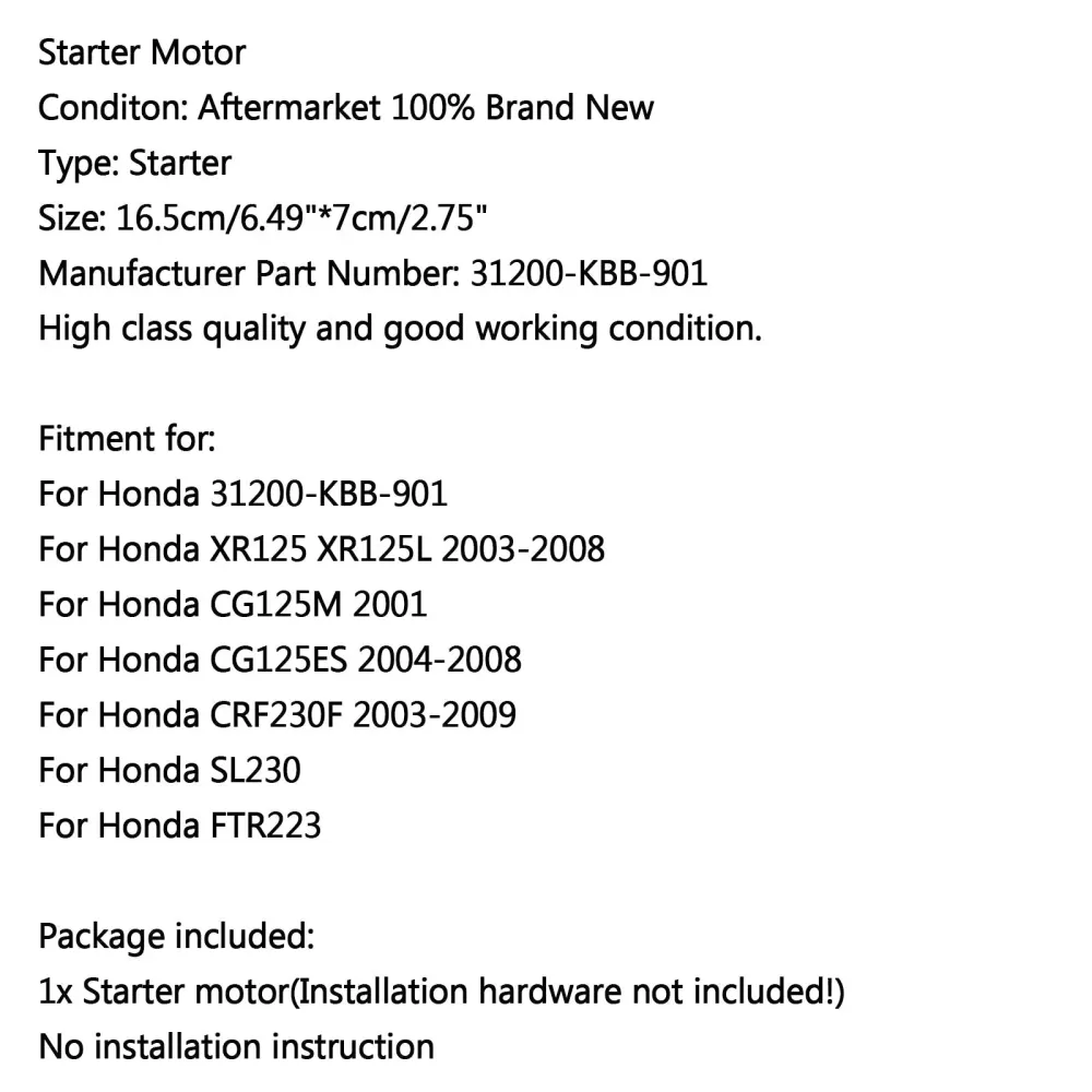 2003-2009 Honda CRF230F Motorstarter 31200-KBB-901