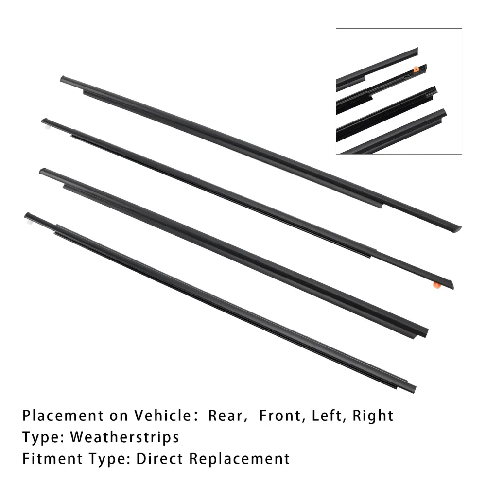 2004-2009 Toyota Prius 4pcs dørglass belte ytre støping Weatherstrip