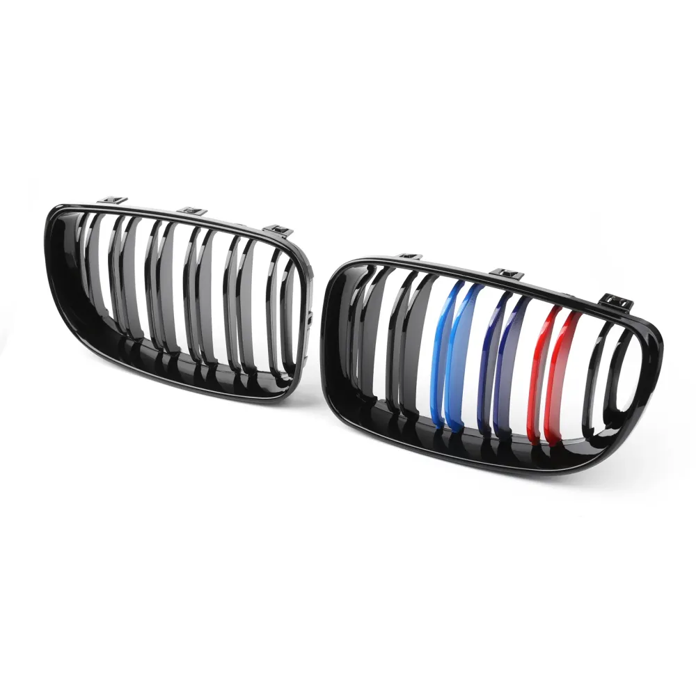 2007 2008 2009 2010 2011 2012 BMW E81 E82 E87 E88 2xGloss Black Mcolor Front Bumper Kidney Grille