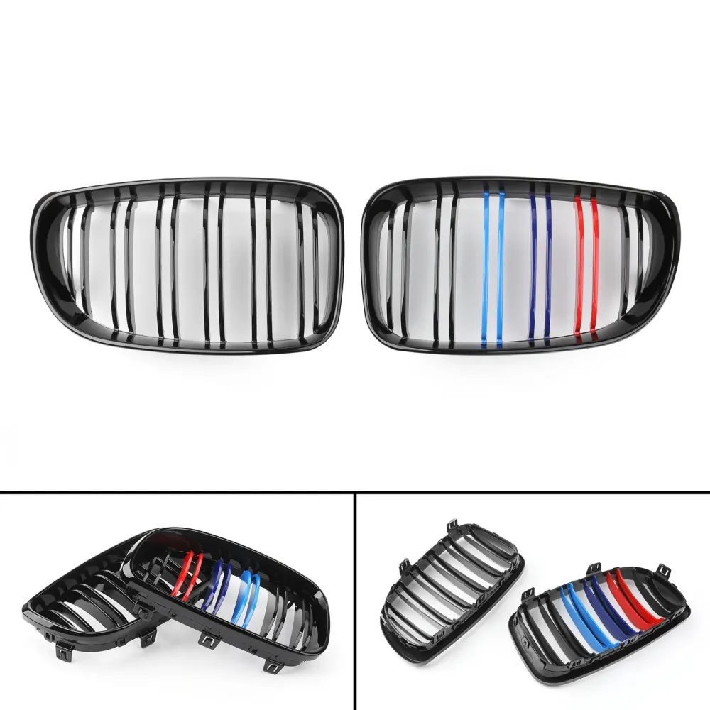 2007 2008 2009 2010 2011 2012 BMW E81 E82 E87 E88 2xGloss Black Mcolor Front Bumper Kidney Grille