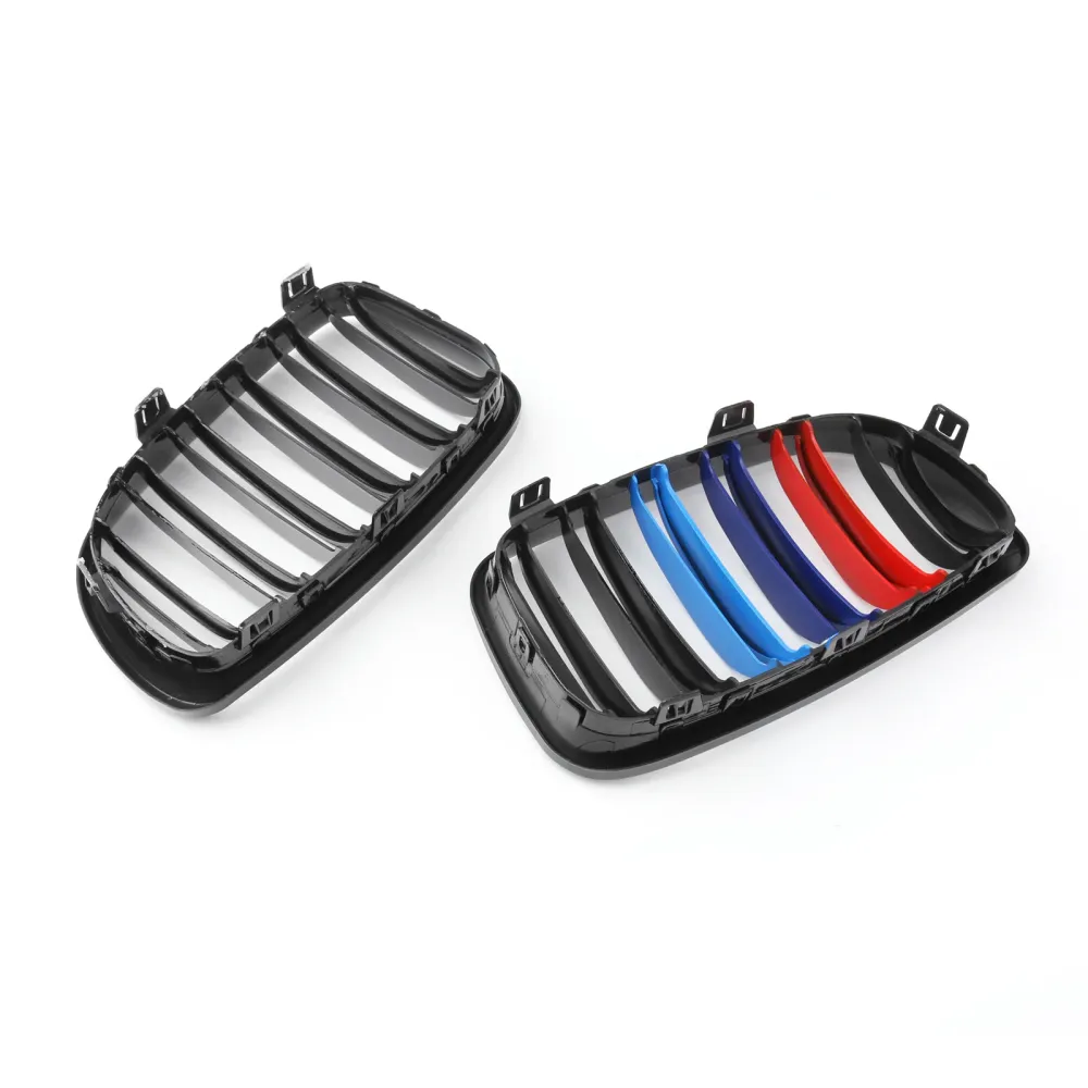 2007 2008 2009 2010 2011 2012 BMW E81 E82 E87 E88 2xGloss Black Mcolor Front Bumper Kidney Grille