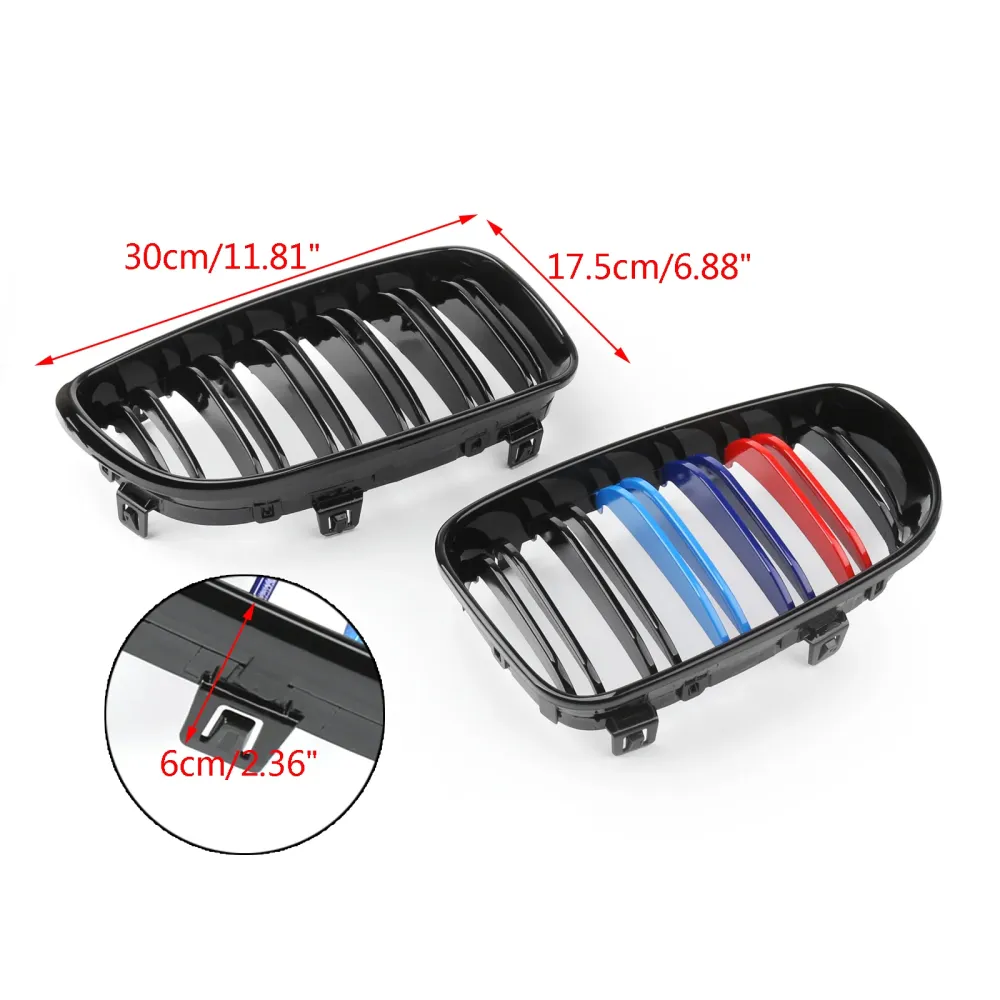 2007 2008 2009 2010 2011 2012 BMW E81 E82 E87 E88 2xGloss Black Mcolor Front Bumper Kidney Grille