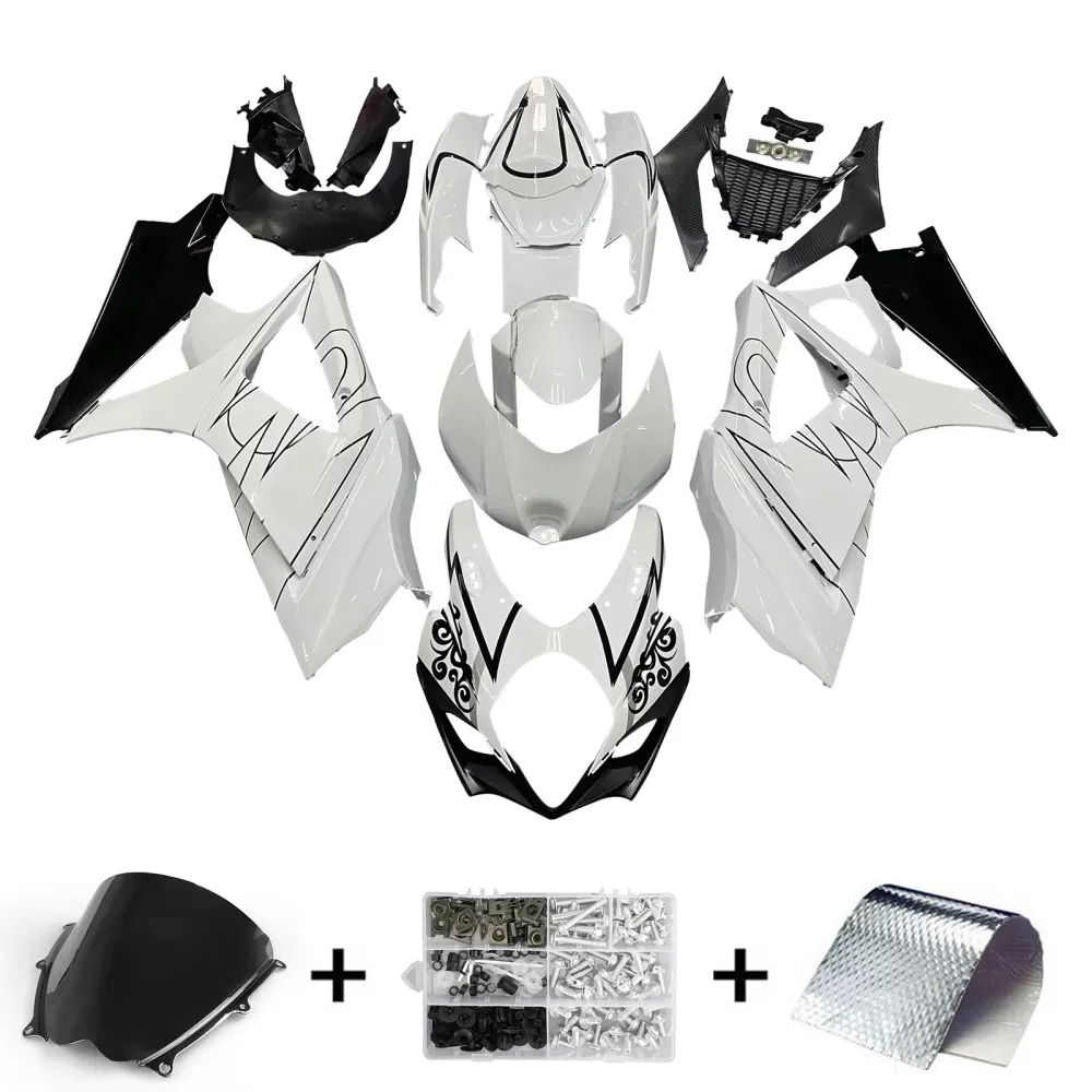 2007-2008 Suzuki GSXR 1000 Amotopart Fairings White Black Alstare Racing Customs Fairing
