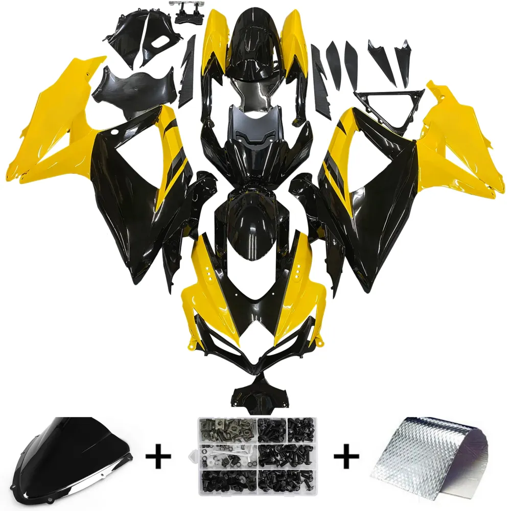 2008-2010 Suzuki GSXR 600 750 Svart & Generiske gule GSXR Racing-kåper