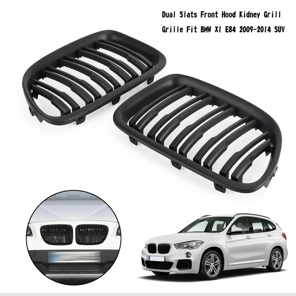 2009-2014 BMW X1 E84 Dual Slats Front Hood Kidney Grill Grill Matt Black/Gloss Black 51112993305 51112993306 51112993307 5...