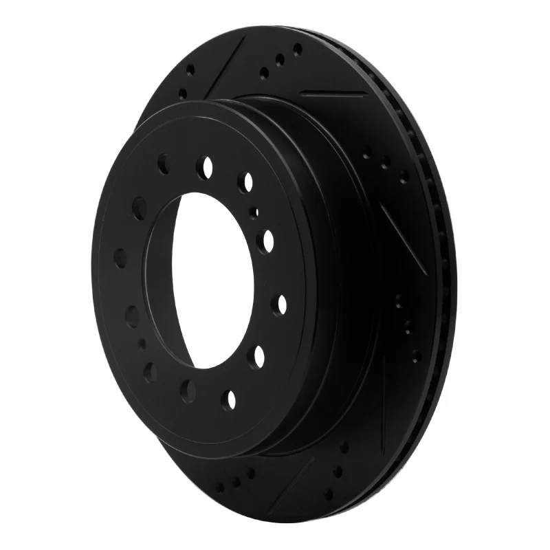 R1 2010-2024 Lexus GX460 Rear Left Drilled & Slotted Black Brake Rotor