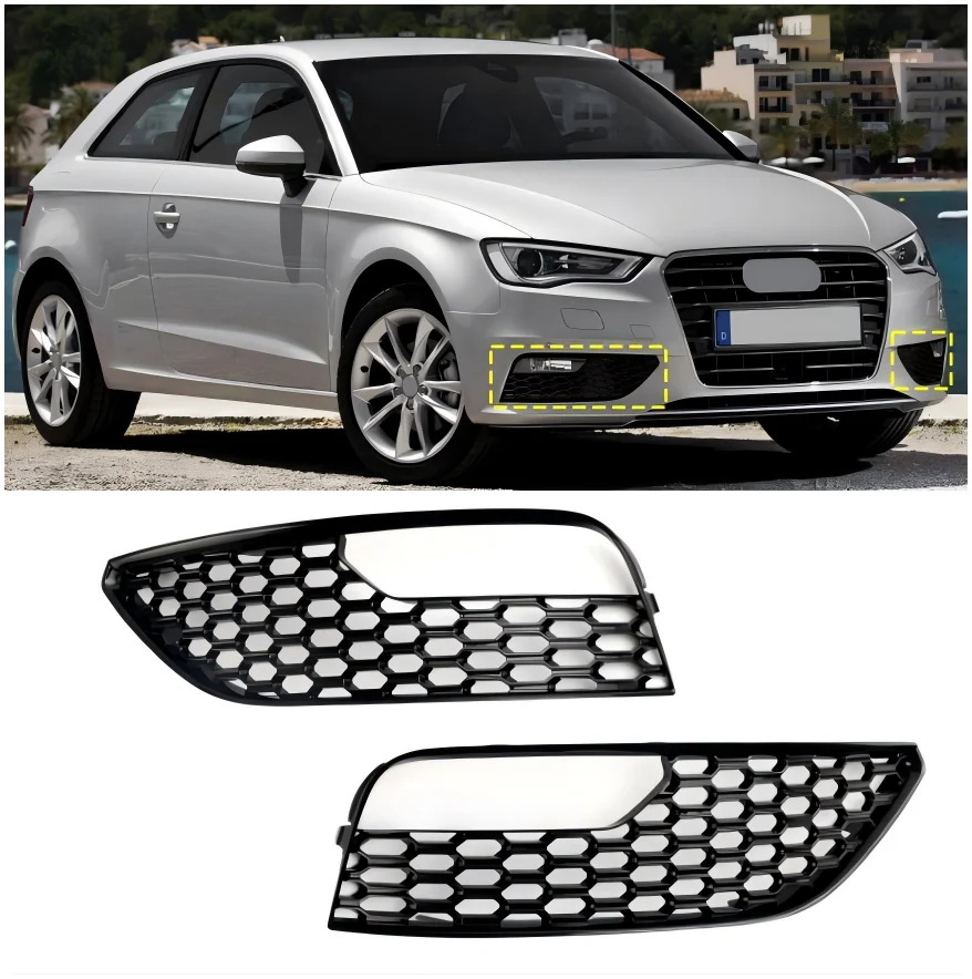 2012 2013 2014 2015 2016 Audi A3 S3 Mesh Front Bumper Fog Light Surround Cover Grille 2PCS