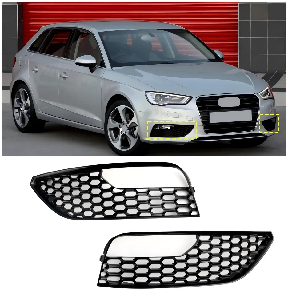 2012 2013 2014 2015 2016 Audi A3 S3 Mesh Front Bumper Fog Light Surround Cover Grille 2PCS