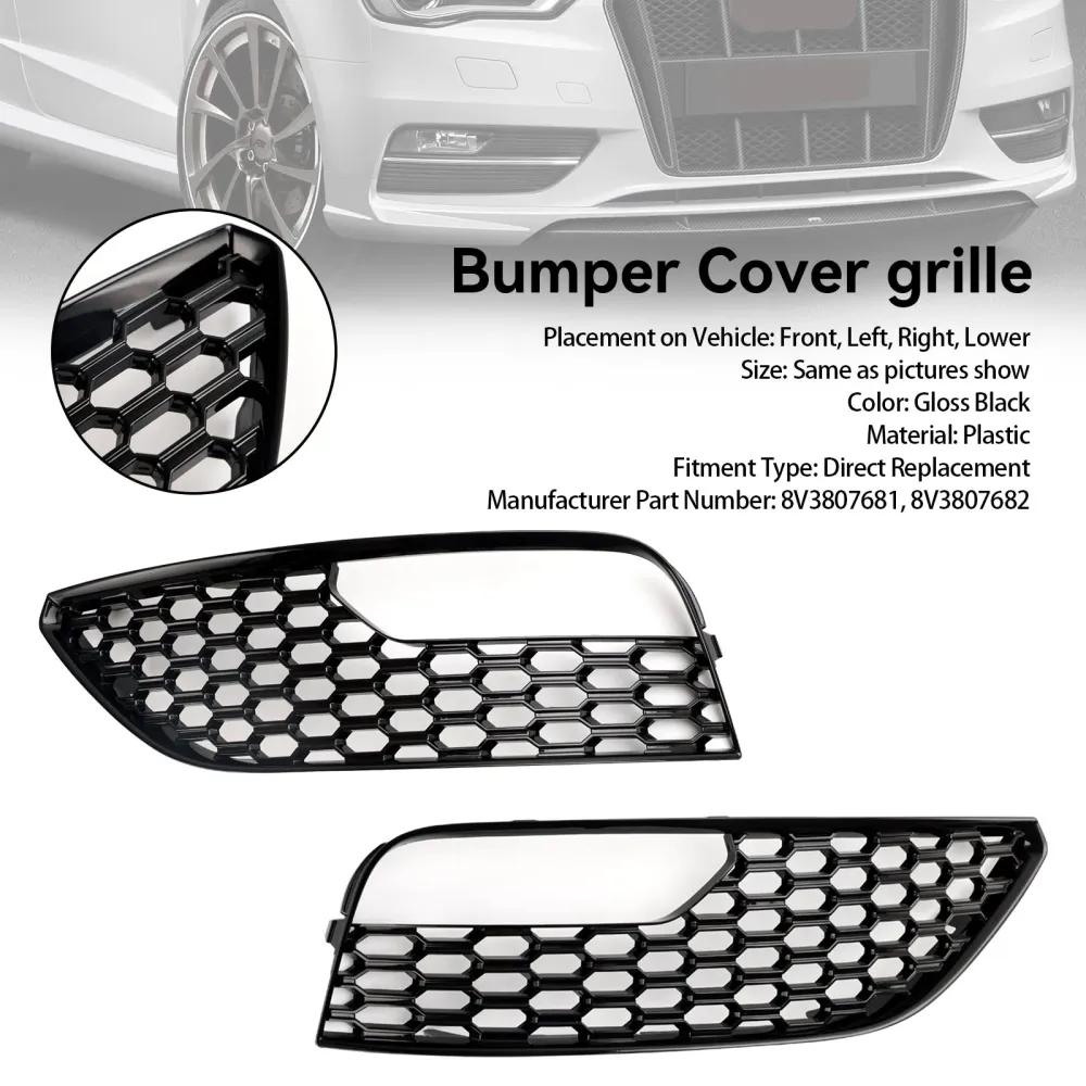 2012 2013 2014 2015 2016 Audi A3 S3 Mesh Front Bumper Fog Light Surround Cover Grille 2PCS