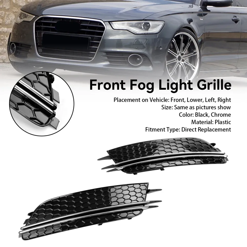 2012-2015 Audi A6 4G C7 2PCS Front Tog Light Cover Bezel Grill Grille