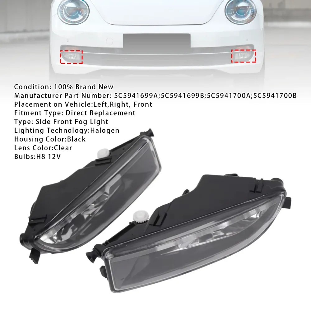 2012-2016 VW Beetle Pair Front støtfanger tåkelys med pærer 5C5941700A