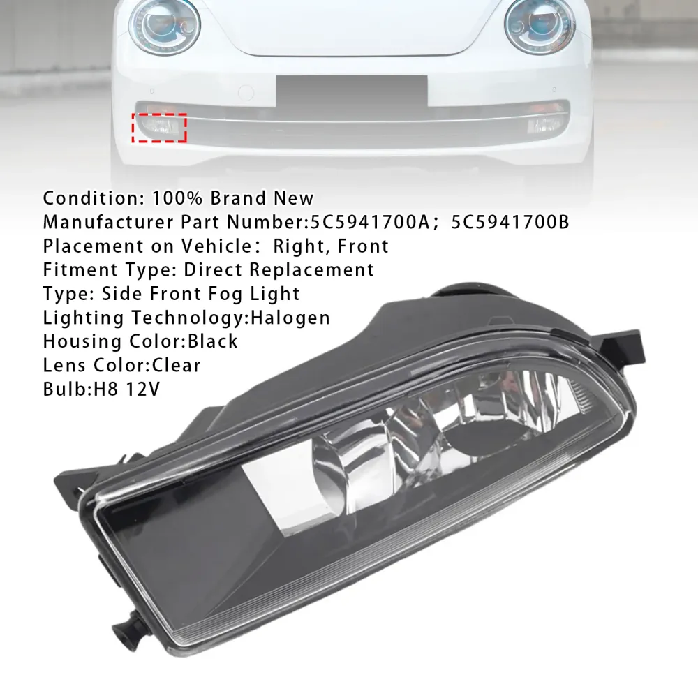 2012-2016 VW Beetle 1 PCS Front støtfanger høyre tåkelys med pære 5c5941700a