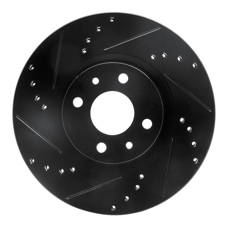 R1 2012-2019 Fiat 500E Front Left Drilled & Slotted Black Brake Rotor